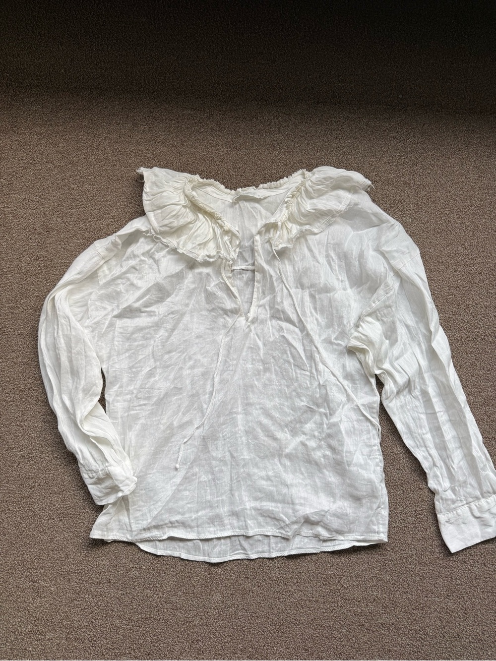 Zara Cream Ruffle Collar Long-Sleeve Blouse
